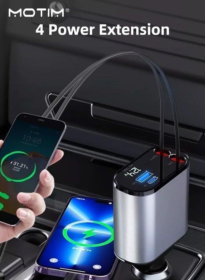 Motim 120W Retractable Car Fast Charger Compatible with iPhone Series, Samsung, Galaxy, Huawei, Xiaomi, 4 in 1 Car Charger Car Power Adapter PD20W for iPhone Type C 40W Car Bluetooth USB Charger Plug  - Image 3