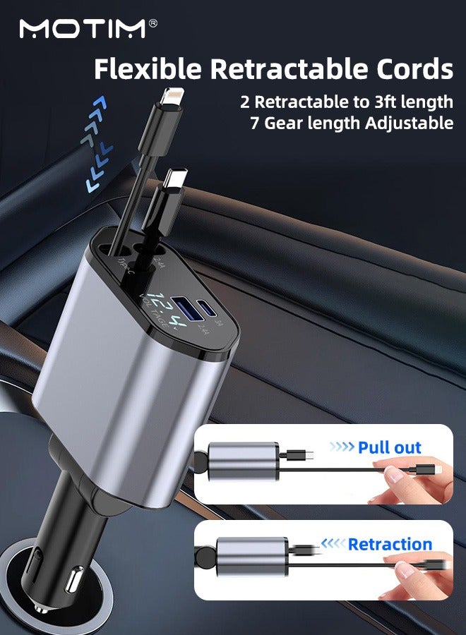 Motim 120W Retractable Car Fast Charger Compatible with iPhone Series, Samsung, Galaxy, Huawei, Xiaomi, 4 in 1 Car Charger Car Power Adapter PD20W for iPhone Type C 40W Car Bluetooth USB Charger Plug  - Image 4