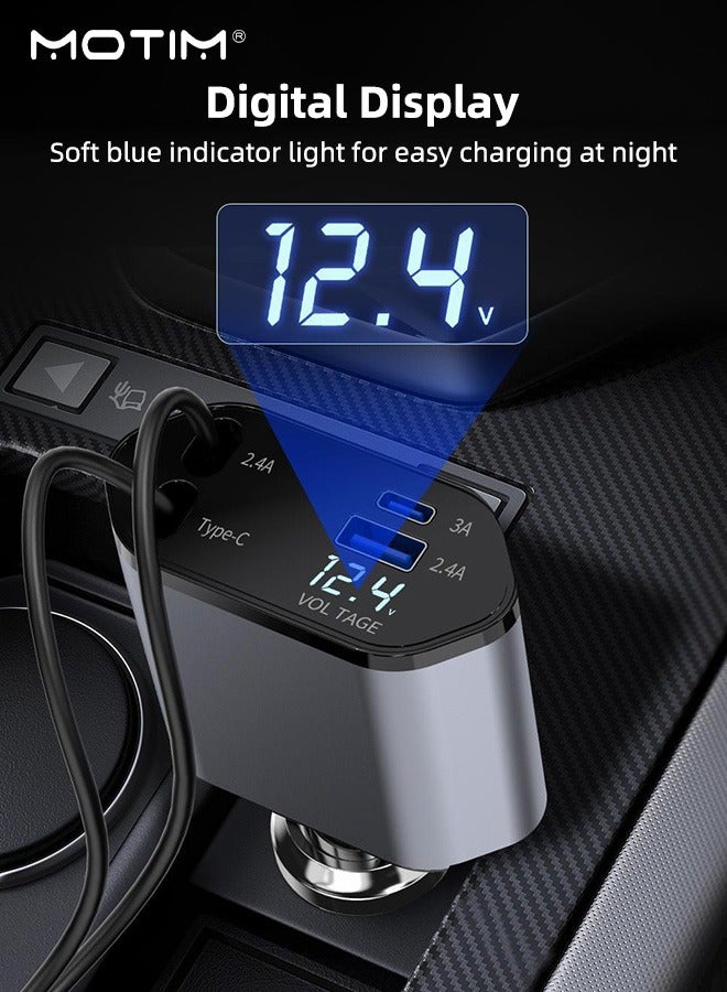 Motim 120W Retractable Car Fast Charger Compatible with iPhone Series, Samsung, Galaxy, Huawei, Xiaomi, 4 in 1 Car Charger Car Power Adapter PD20W for iPhone Type C 40W Car Bluetooth USB Charger Plug  - Image 5