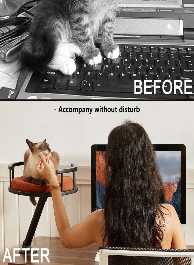 JuoPool Cat Desk Bed - Desktop Attachment Cat Perch for Home Office, Spinnable Indoor Mounted Desk Bed, Elevated Nest for Work, Kitten Furniture Accessories(Black) - Image 2