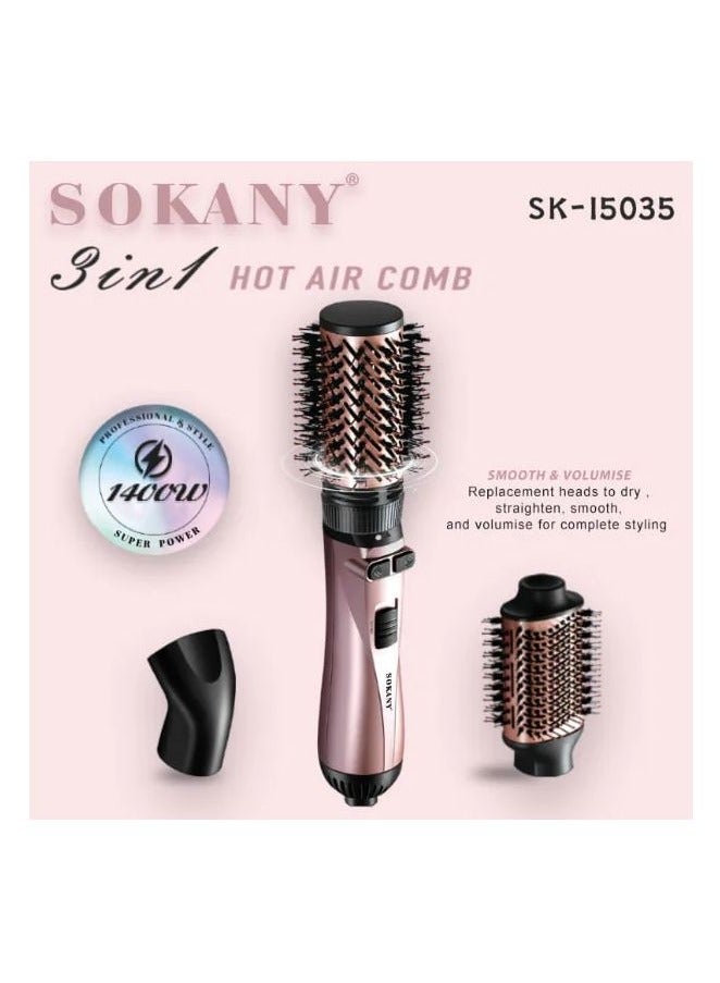 sokany Sokany 3 in 1 Rotating Hair Dryer Brush 1400W Hot Air Comb - Three Heat Levels for All Hair Needs Hair Straightener, Dryer, Smoother and Curler Safe for Hair as it is made of a cylindrical body supported by heat-treated acrylic teeth (also helps to hold the style) - SK-15035  - Image 2