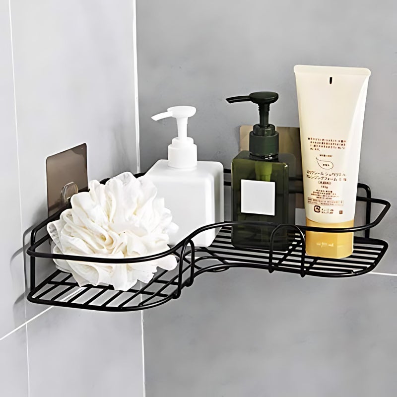 Emergity Metal Wall Mounted Self Adhesive Shampoo Holder Bathroom Shelf | Adhesive Shelf for Kitchen - with Magic Sticker | Bathroom Organizer Without Drill (Black) - Image 1