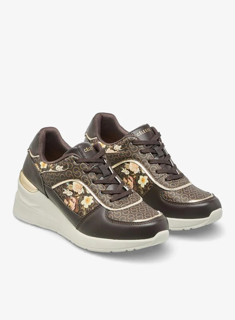 Celeste Women Floral Monogram Print Ankle Sneakers