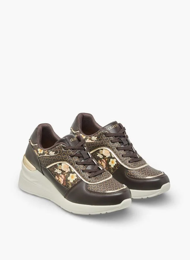 Celeste Women Floral Monogram Print Ankle Sneakers