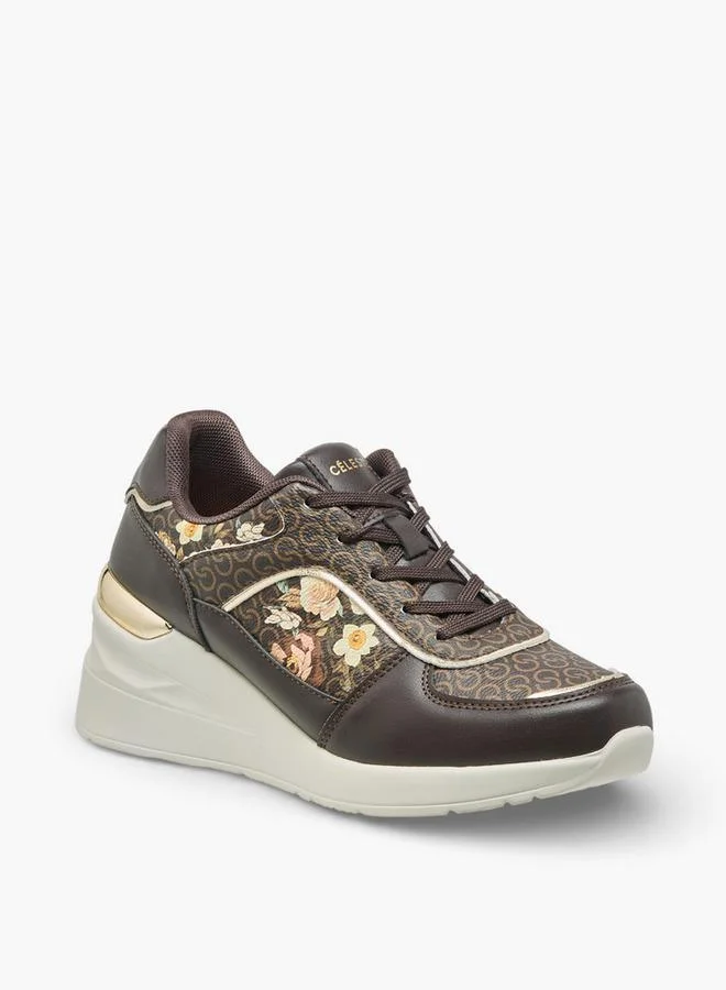 Celeste Women Floral Monogram Print Ankle Sneakers