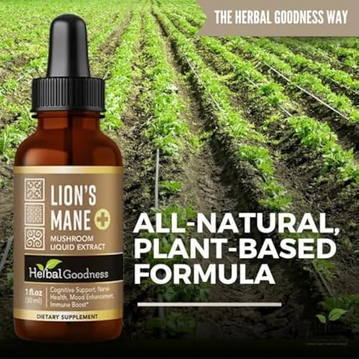 Herbal Goodness Lions Mane Mushroom Supplement Liquid 1 fl.oz - Brain & Focus Support, Nootropic USDA Organic Lions Mane Extract Tincture, Brain Health Supplement, Non GMO, Sugar & Alcohol Free - Image 4