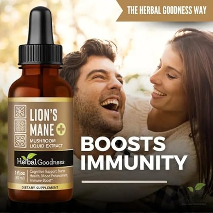 Herbal Goodness Lions Mane Mushroom Supplement Liquid 1 fl.oz - Brain & Focus Support, Nootropic USDA Organic Lions Mane Extract Tincture, Brain Health Supplement, Non GMO, Sugar & Alcohol Free - Image 5