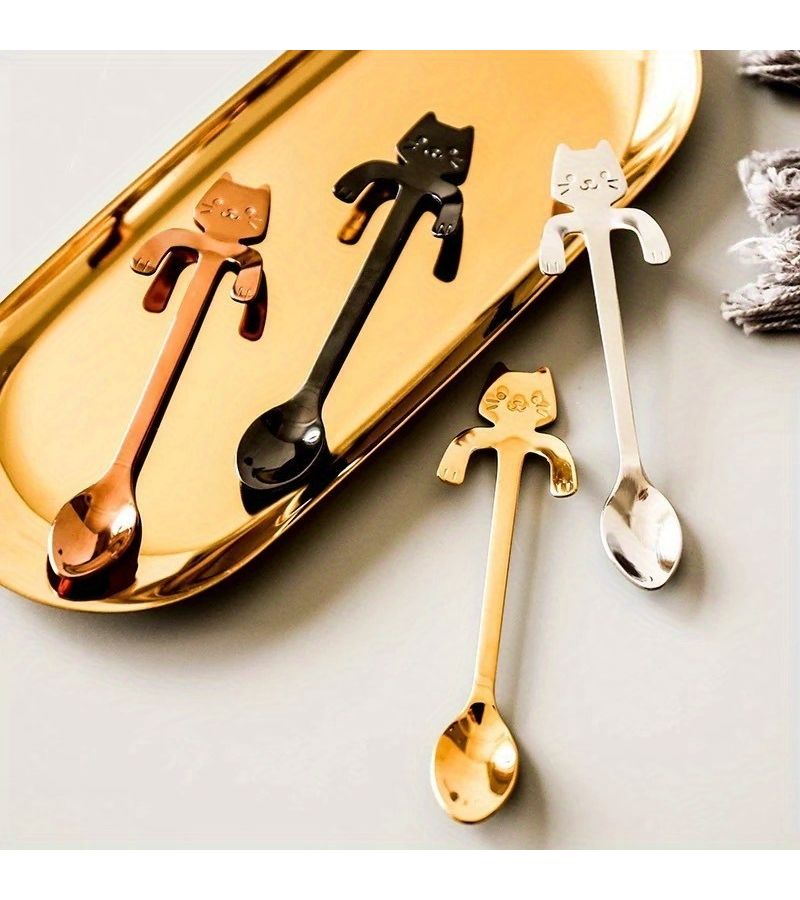 8 Pieces Mixed Colors Over Ear Coffee Spoons Dessert Spoons Cappuccino Spoons For Home Coffee Shops Cat Lovers Halloween Thanksgiving Christmas - Image 3