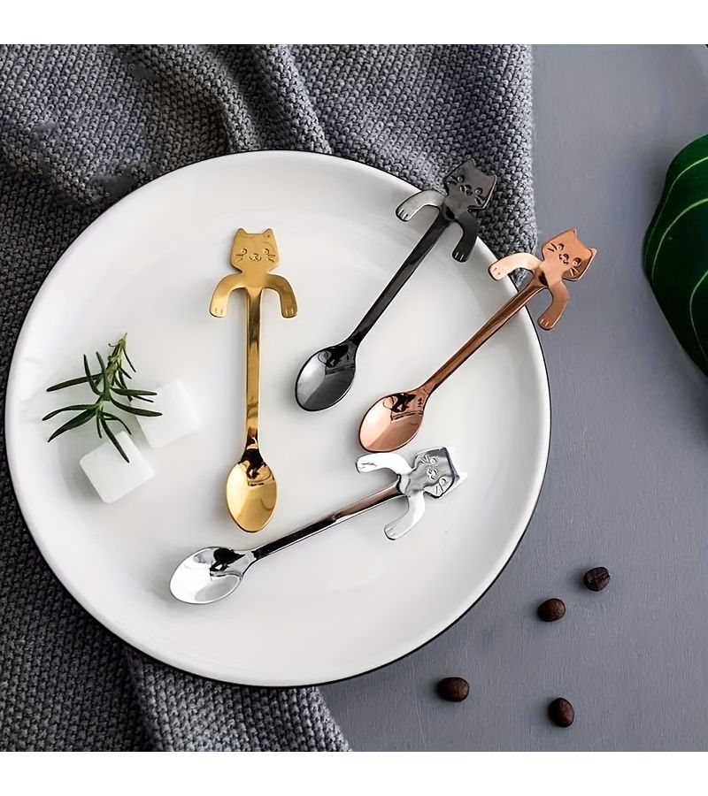 8 Pieces Mixed Colors Over Ear Coffee Spoons Dessert Spoons Cappuccino Spoons For Home Coffee Shops Cat Lovers Halloween Thanksgiving Christmas - Image 4