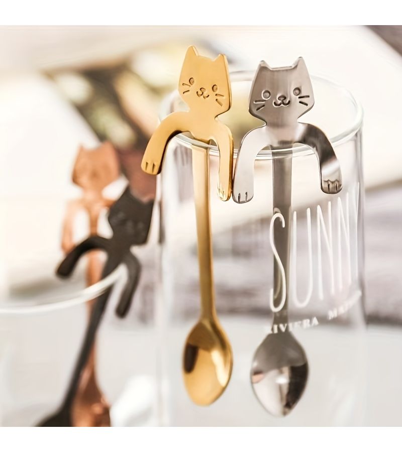 8 Pieces Mixed Colors Over Ear Coffee Spoons Dessert Spoons Cappuccino Spoons For Home Coffee Shops Cat Lovers Halloween Thanksgiving Christmas - Image 5