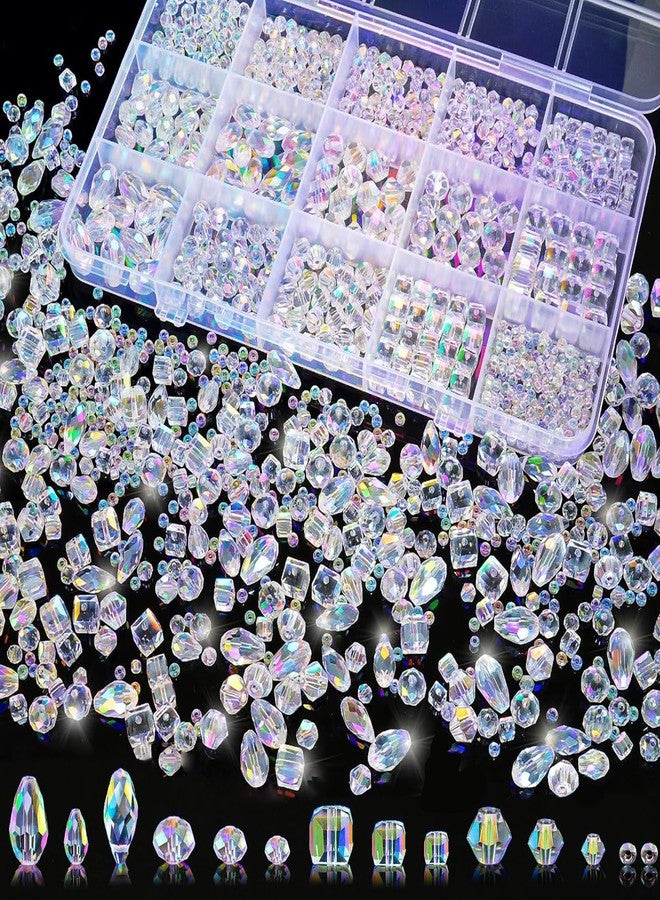 Laopottbeads 1500 Pcs Crystal Glass Beads for Jewelry Making - 12 Styles Bicone, Rondelle, Cube, Teardrop & 3mm Spacer Beads, DIY Bracelet Necklace Earring Craft Kit with Organizer Box(AB Color) - Image 1