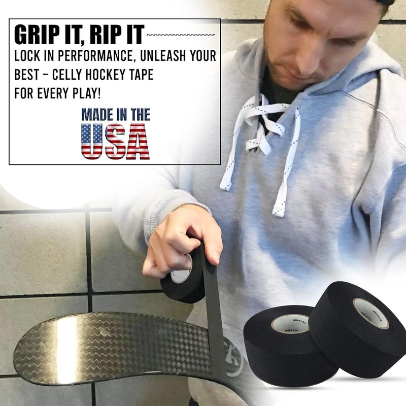 CellyTape Hockey Stick Tape,1.5 inches Wide, 2 - Pack, Ice and Roller Hockey Cloth Tape, Goalies, Baseball bat Tape, Lacrosse Sports Handle, Strong Adhesive, Easy Tearing Made in USA (Black) - Image 5