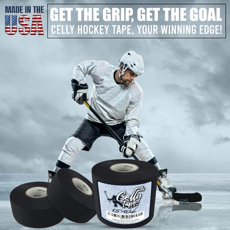 CellyTape Hockey Stick Tape,1.5 inches Wide, 2 - Pack, Ice and Roller Hockey Cloth Tape, Goalies, Baseball bat Tape, Lacrosse Sports Handle, Strong Adhesive, Easy Tearing Made in USA (Black) - Image 2
