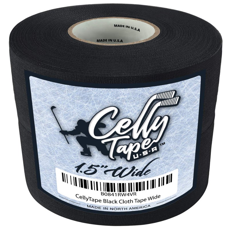 CellyTape Hockey Stick Tape,1.5 inches Wide, 2 - Pack, Ice and Roller Hockey Cloth Tape, Goalies, Baseball bat Tape, Lacrosse Sports Handle, Strong Adhesive, Easy Tearing Made in USA (Black) - Image 1