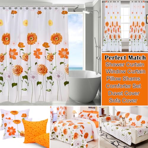 EVENHUG 100% Cotton Quilt Twin Size Orange Sunflower Bedding Set Floral Lightweight Quilt Reversible Coverlet Bedspread with1 Pillow Shams All Seasons 2 Pieces (68"x86") - Image 5