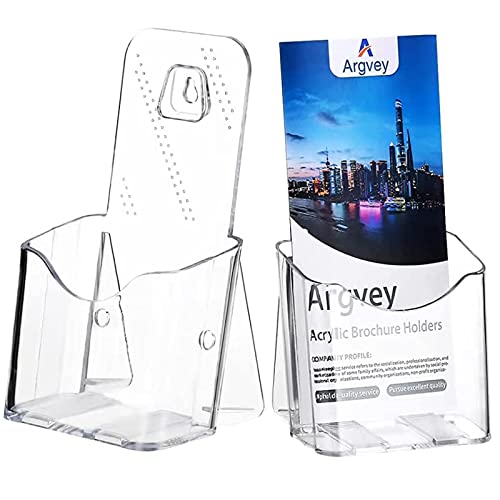 Argvey Acrylic Brochure Holder 4x9 Inch, Clear Pamphlet Holder Display Stand for Trifold 4 Inch Flyers, Booklets, Table Signs, Plastic Rack Card Holder for Office, Home, Store, 2 Pack - Image 1