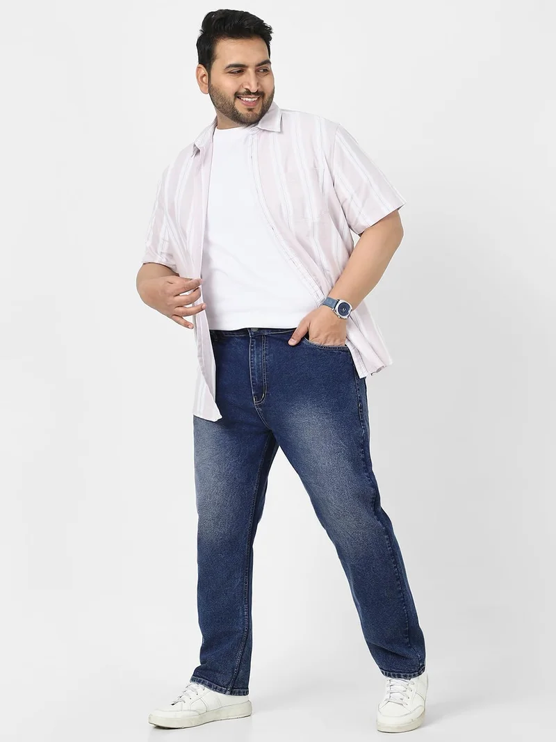 Urbano Fashion  Urbano Plus Men's Dark Blue Straight Fit Washed Jeans Stretchable  | Best Price UAE