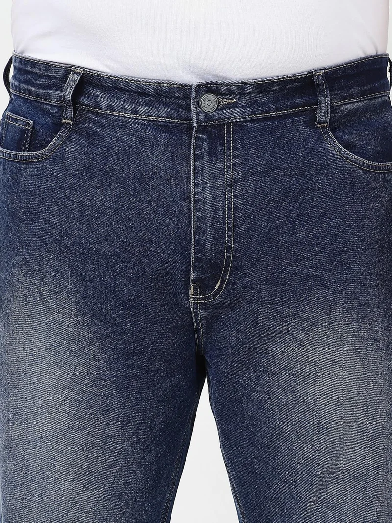 Urbano Fashion  Urbano Plus Men's Dark Blue Straight Fit Washed Jeans Stretchable  | Best Price UAE