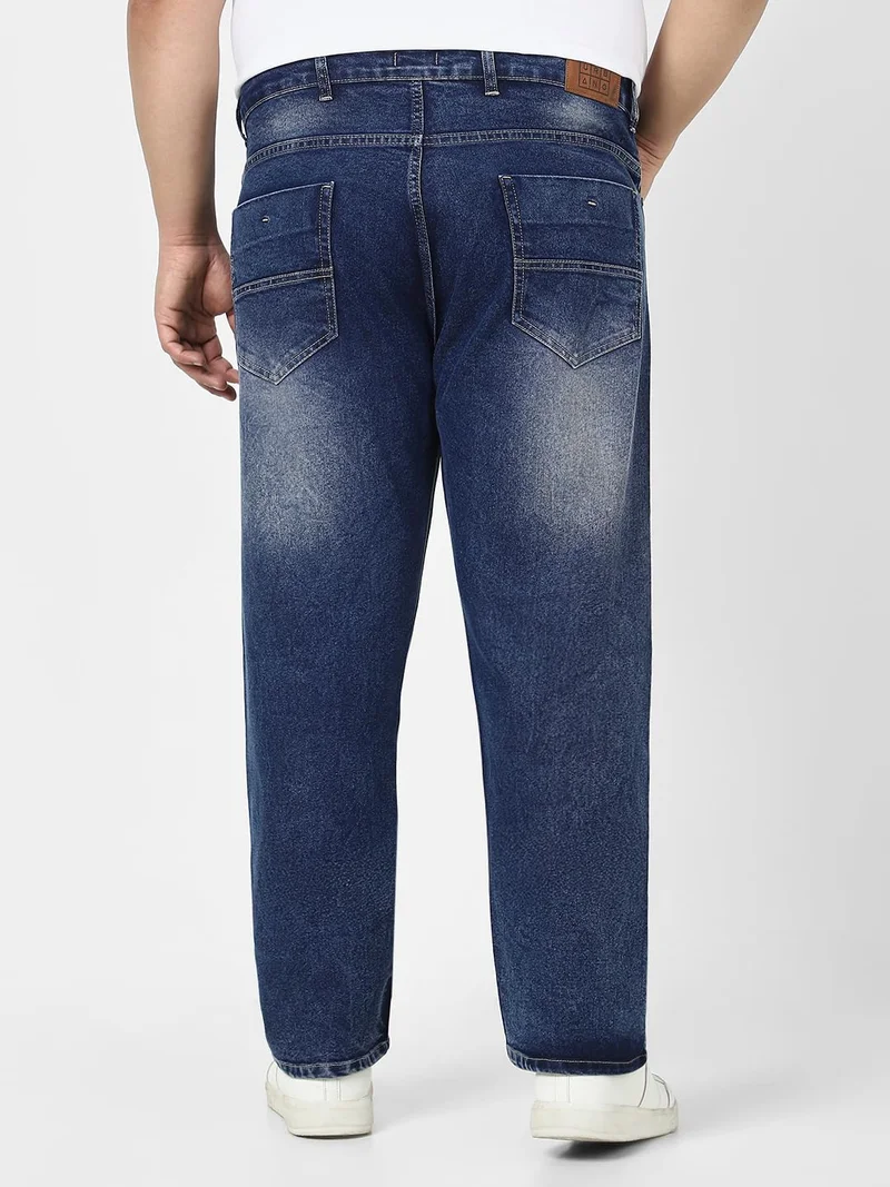 Urbano Fashion  Urbano Plus Men's Dark Blue Straight Fit Washed Jeans Stretchable  | Best Price UAE