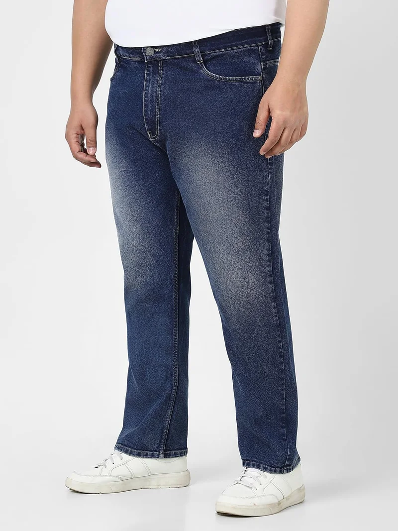 Urbano Fashion  Urbano Plus Men's Dark Blue Straight Fit Washed Jeans Stretchable  | Best Price UAE