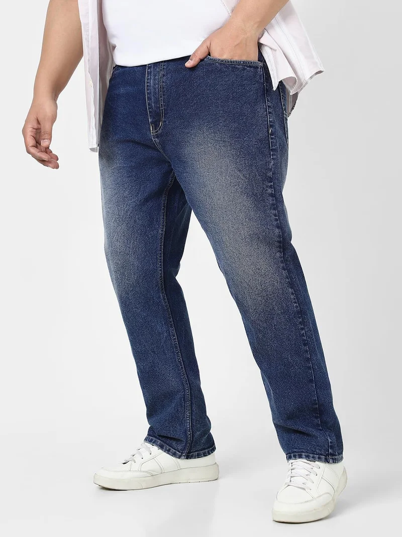 Urbano Plus Men's Dark Blue Straight Fit Washed Jeans Stretchable