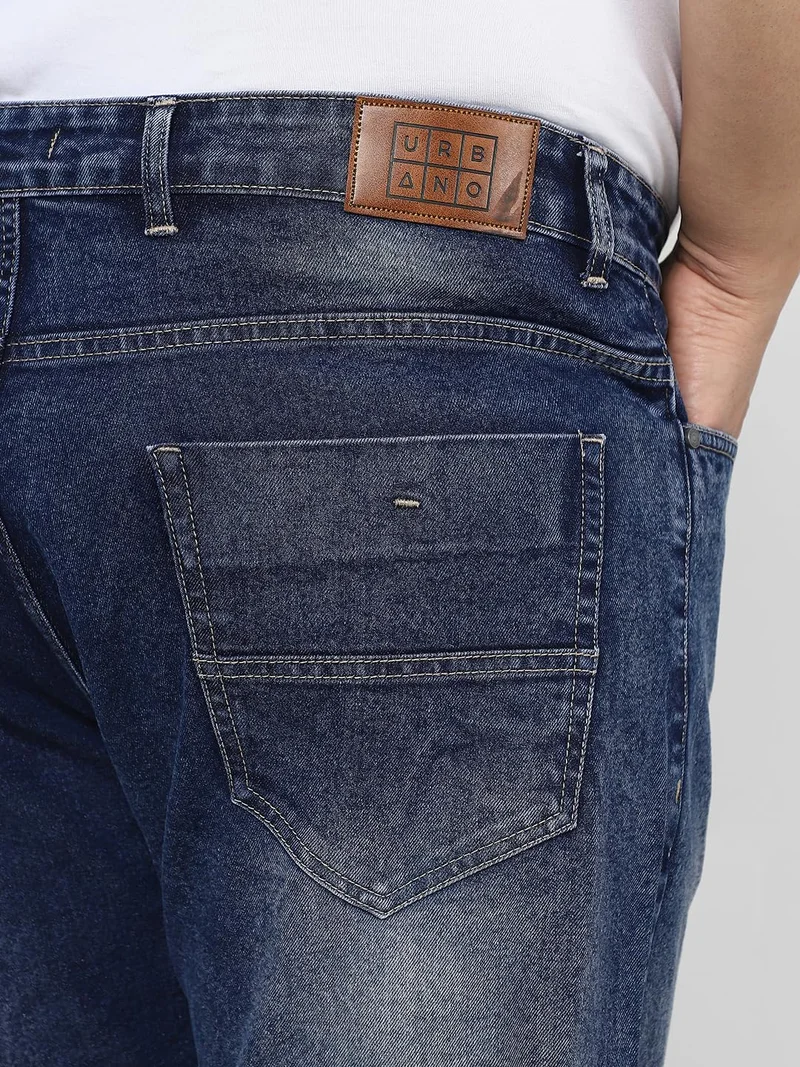 Urbano Fashion  Urbano Plus Men's Dark Blue Straight Fit Washed Jeans Stretchable  | Best Price UAE