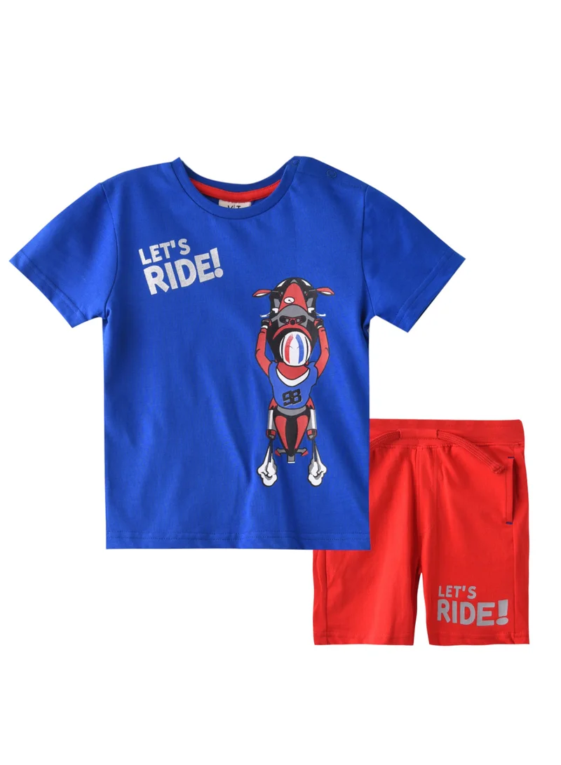 victor and jane Baby Boys 2 piece Set - T-Shirts & Shorts - Blue and Red (100% Cotton)- VJ
