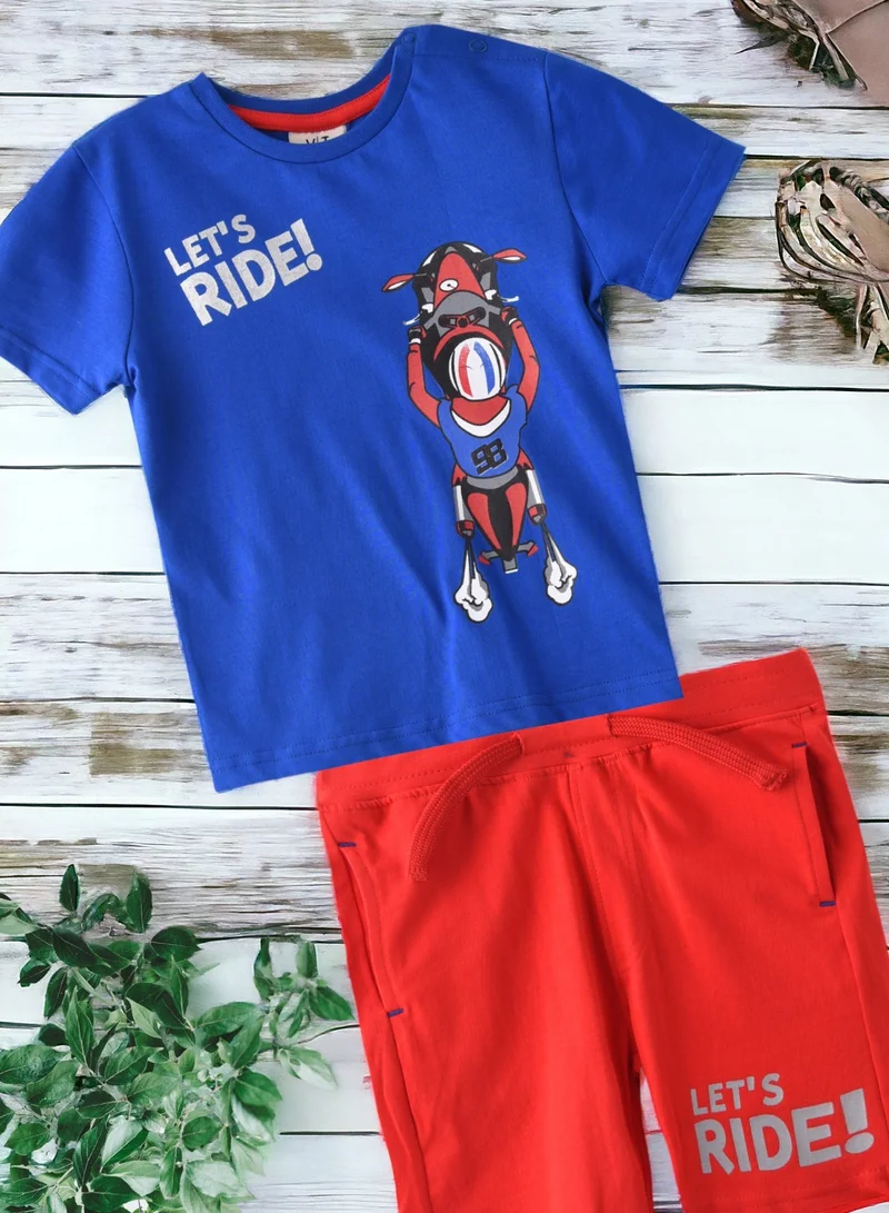 victor and jane Baby Boys 2 piece Set - T-Shirts & Shorts - Blue and Red (100% Cotton)- VJ