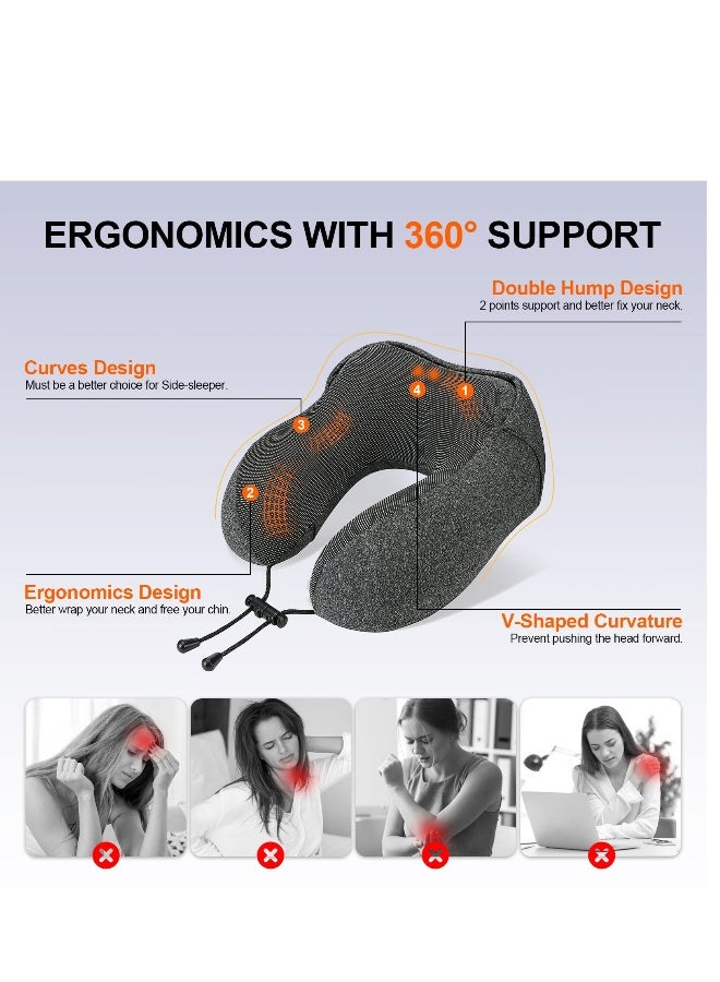 Neck Pillow for Travel, Memory Foam Travel Pillow with Hood, Adult Airplane Pillow for Head Rest Neck Support, Portable Pillow for Office Cars Trains Long Flights Sleeping, Deep Grey - Image 3