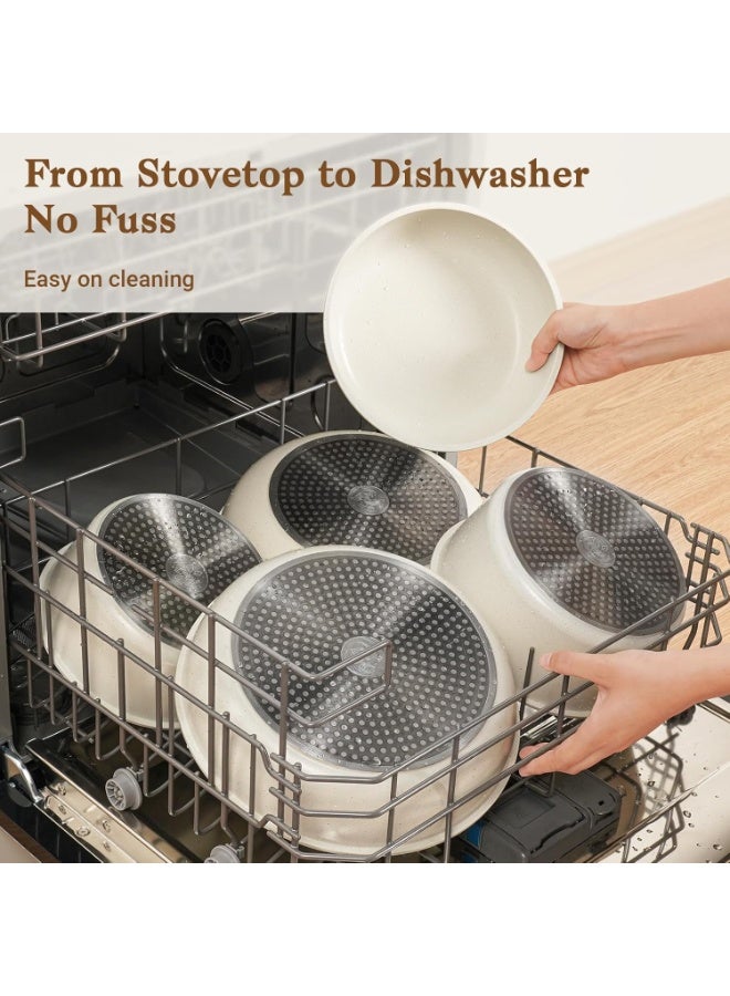 GOGOGO 15Pcs Pots And Pans Set Non Stick, Cookware Sets With Detachable Handle, Nonstick Rv Kitchen Cooking Removable Handles, Oven Safe, Induction Fast, Stackable Non-Stick Set, White - Image 5