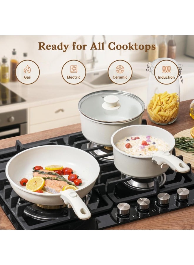 GOGOGO 15Pcs Pots And Pans Set Non Stick, Cookware Sets With Detachable Handle, Nonstick Rv Kitchen Cooking Removable Handles, Oven Safe, Induction Fast, Stackable Non-Stick Set, White - Image 2