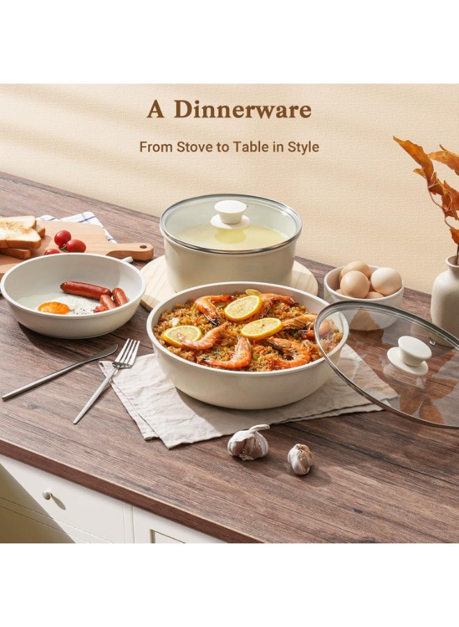GOGOGO 15Pcs Pots And Pans Set Non Stick, Cookware Sets With Detachable Handle, Nonstick Rv Kitchen Cooking Removable Handles, Oven Safe, Induction Fast, Stackable Non-Stick Set, White - Image 4