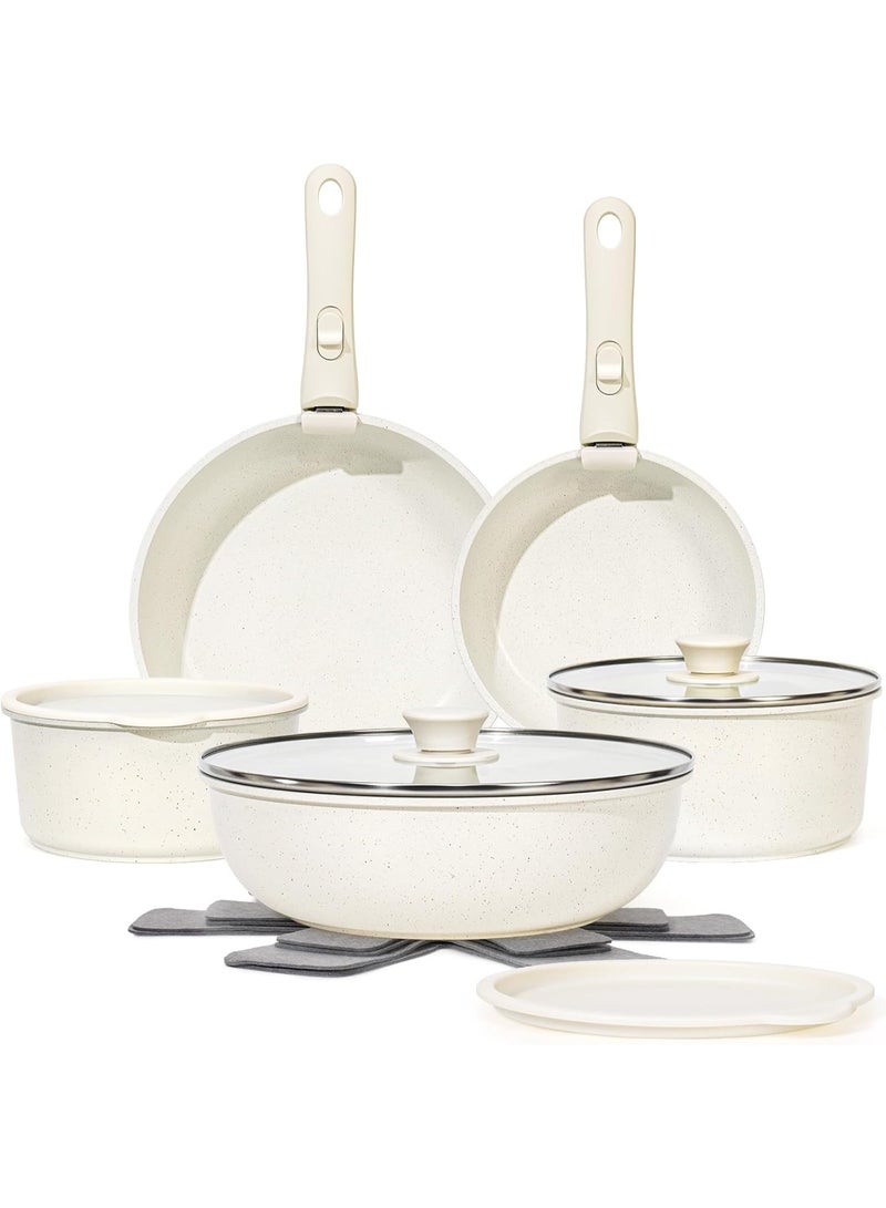 GOGOGO 15Pcs Pots And Pans Set Non Stick, Cookware Sets With Detachable Handle, Nonstick Rv Kitchen Cooking Removable Handles, Oven Safe, Induction Fast, Stackable Non-Stick Set, White - Image 1