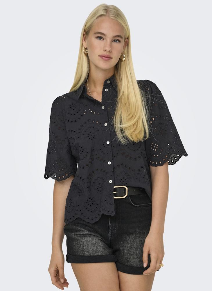 ONLY Scallop Hem Eyelet Detail Top  - Image 3
