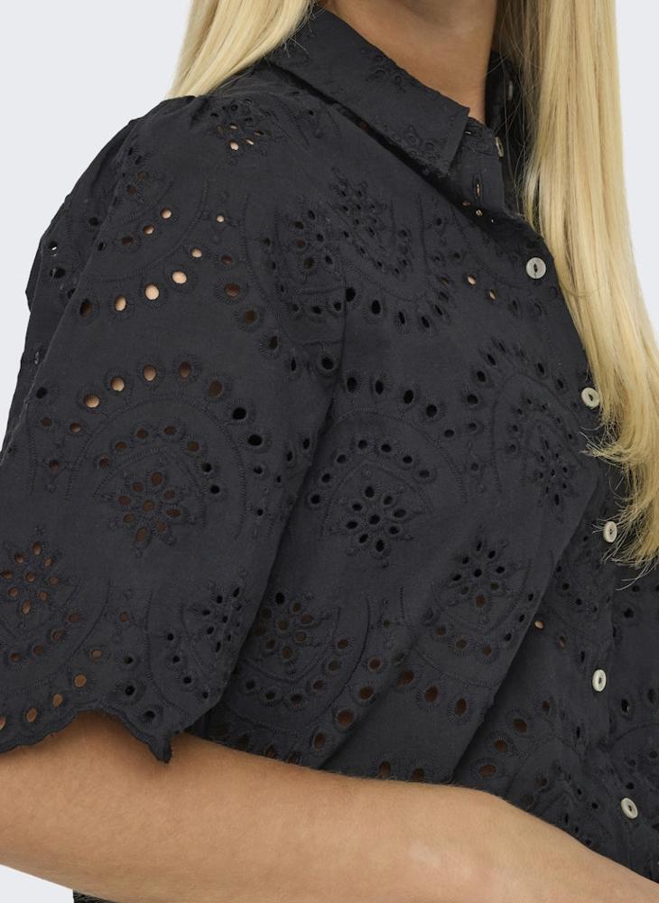 ONLY Scallop Hem Eyelet Detail Top  - Image 4
