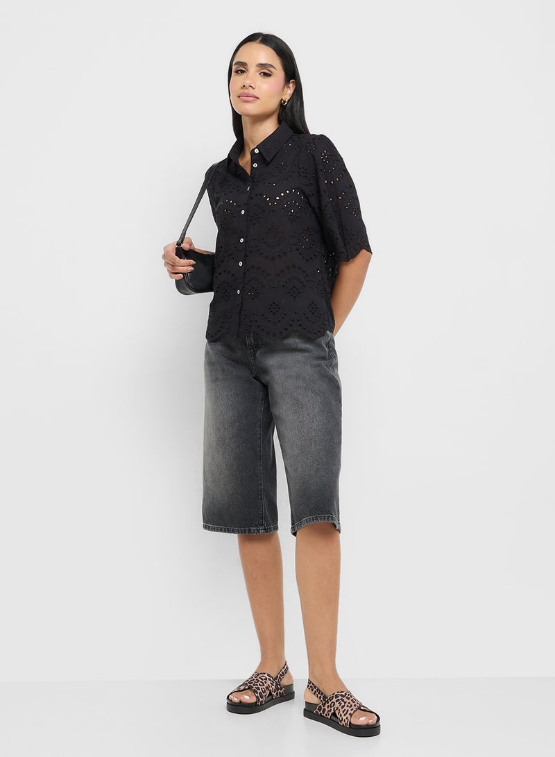 ONLY Scallop Hem Eyelet Detail Top  - Image 4