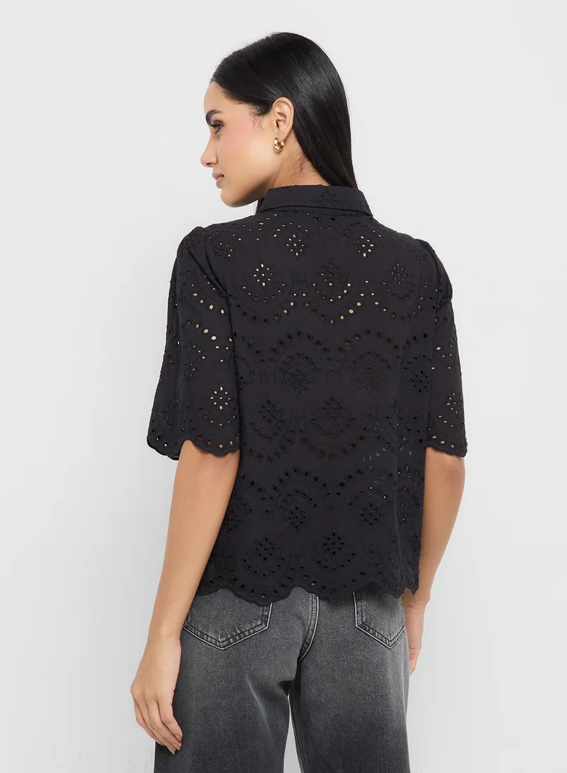 ONLY Scallop Hem Eyelet Detail Top