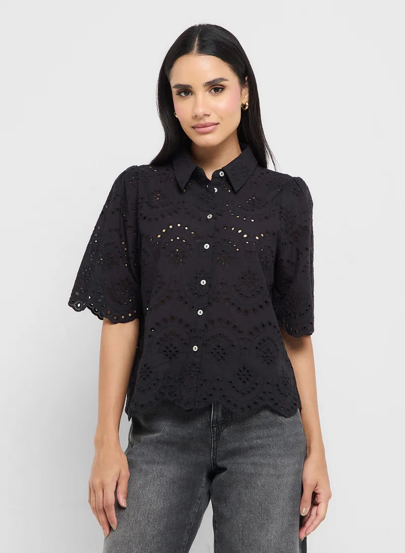 ONLY Scallop Hem Eyelet Detail Top