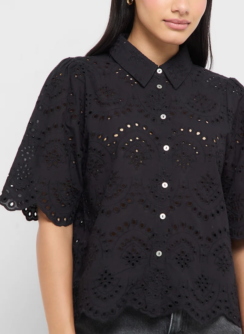 ONLY Scallop Hem Eyelet Detail Top