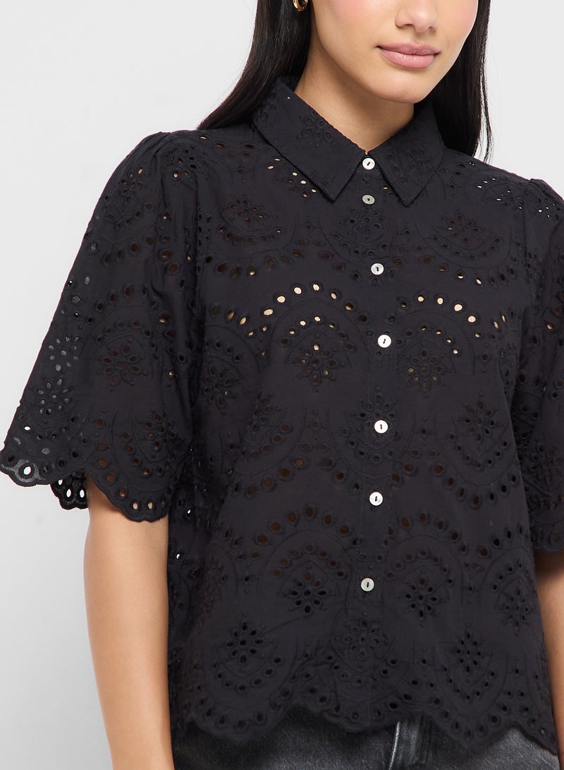 ONLY Scallop Hem Eyelet Detail Top  - Image 3