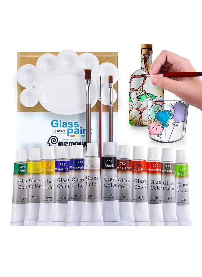 Colorful - Stain Glass Paint Kit With 12 Colors 3 Nylon Brushes 1 Palette Permanent Acrylic Enamel Painting Set To Create Translucent Arts On Transparent Wine Glasses Enamel Window And Glass - Image 1