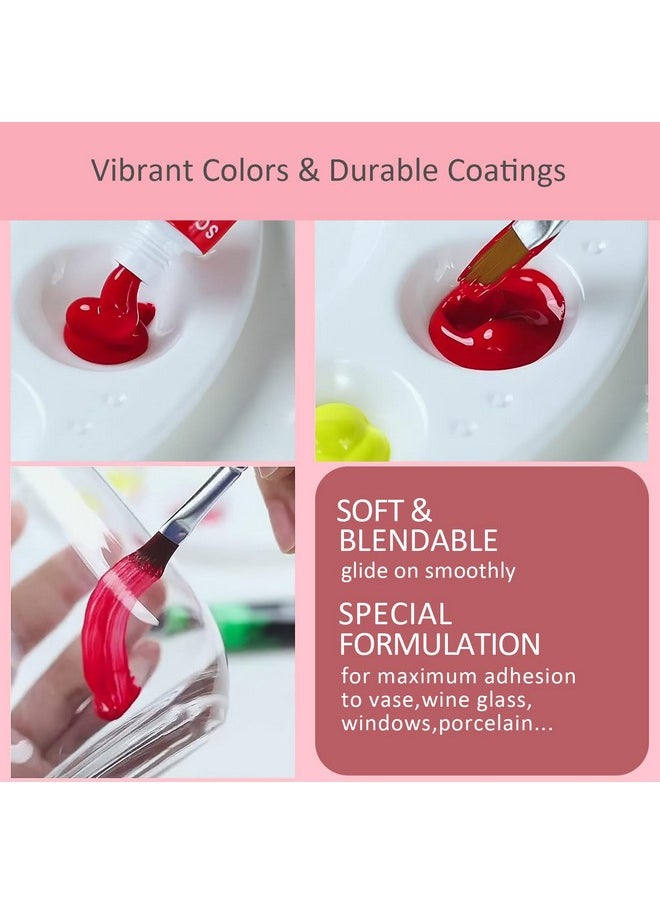 Colorful - Stain Glass Paint Kit With 12 Colors 3 Nylon Brushes 1 Palette Permanent Acrylic Enamel Painting Set To Create Translucent Arts On Transparent Wine Glasses Enamel Window And Glass - Image 1