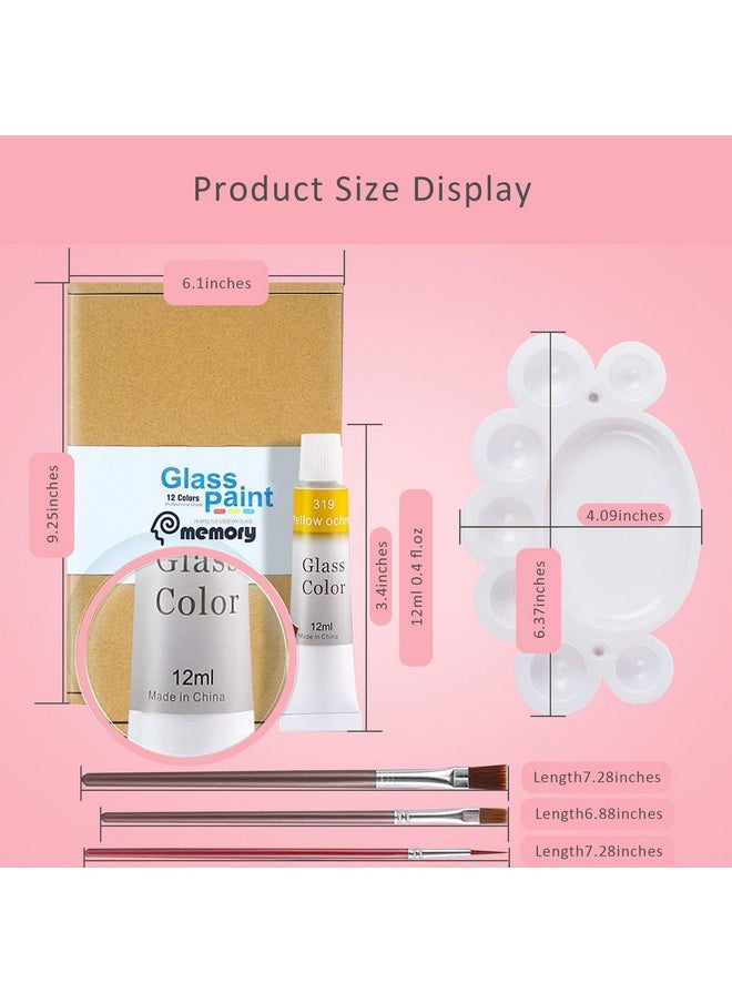 Colorful - Stain Glass Paint Kit With 12 Colors 3 Nylon Brushes 1 Palette Permanent Acrylic Enamel Painting Set To Create Translucent Arts On Transparent Wine Glasses Enamel Window And Glass - Image 1
