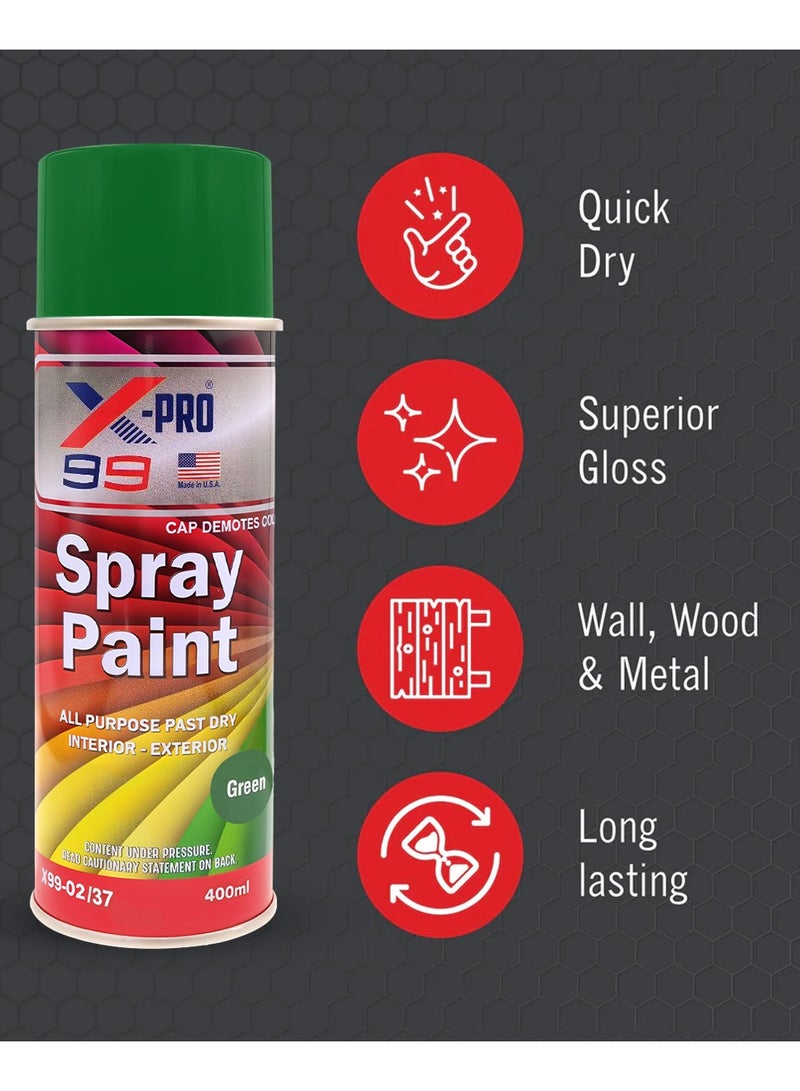 Xpro X-pro 99 Green Spray Paint 400ml – Quick Dry, Superior Gloss, Long Lasting, for Wall, Wood, Metal, Automotive, Industrial, Decor, Interior & Exterior Use – Easy Application X99-02/37 - Image 5