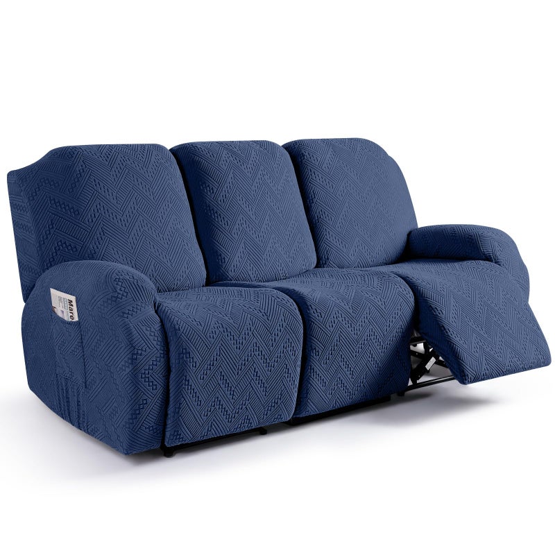 Ruaozz Recliner Sofa Covers Recliner Chair Covers Couch Covers for Reclining Couches with Pockets Washable Furniture Protector with Elastic Bottom 3 Seater Dark Blue
