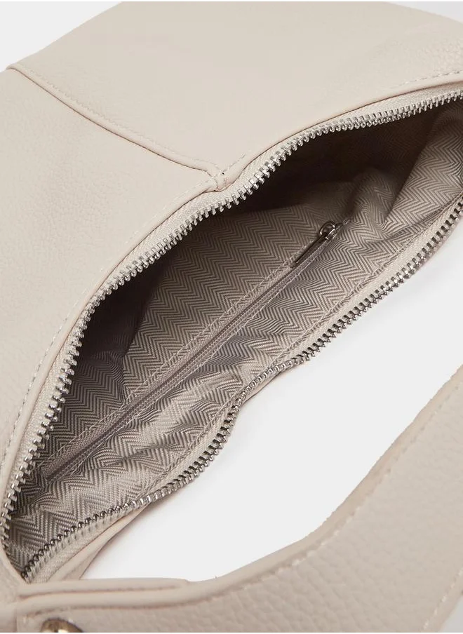 Styli Textured Shoulder Bag with Zip Closure