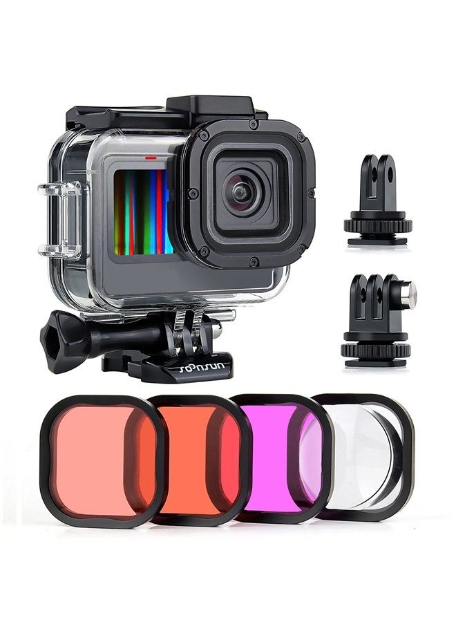 SOONSUN Waterproof Case for GoPro Hero 11 / 10 / 9 Black with 4-Pack Diving Filter - 60M Underwater Protective Housing Case for GoPro HERO11 10 9 Black with Red, Light Red, Magenta, 5X Macro Filters - Image 1