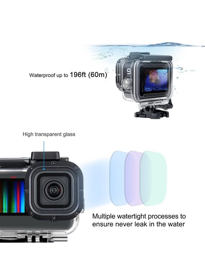 SOONSUN Waterproof Case for GoPro Hero 11 / 10 / 9 Black with 4-Pack Diving Filter - 60M Underwater Protective Housing Case for GoPro HERO11 10 9 Black with Red, Light Red, Magenta, 5X Macro Filters - Image 3