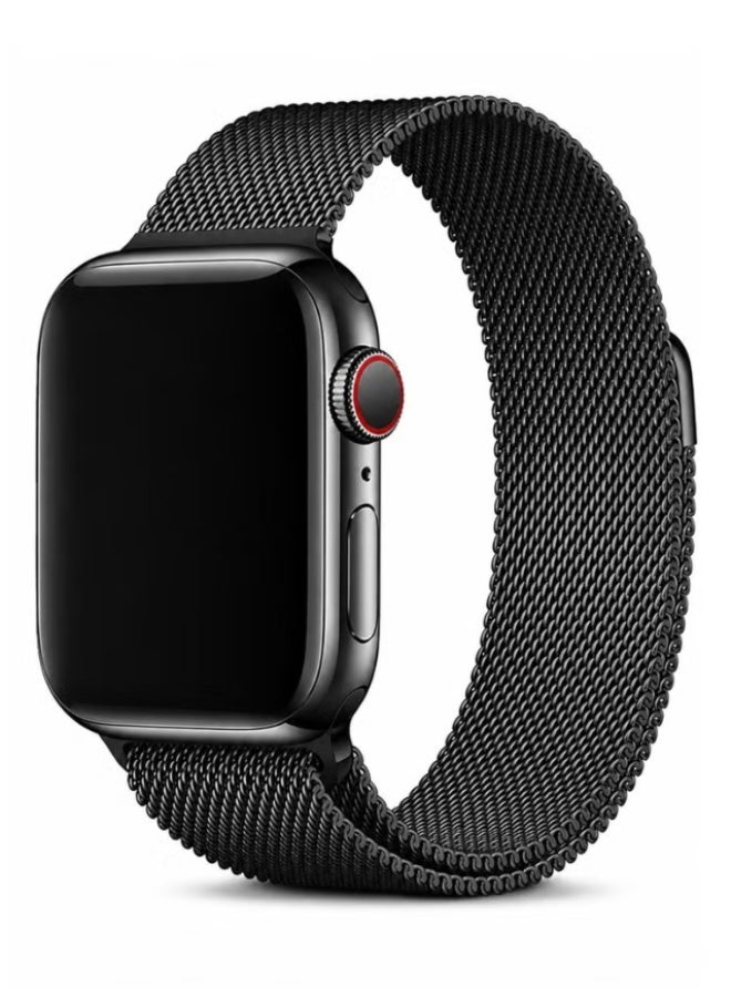 ELTRAZONE Magnetic Milanese Loop Band Compatible with Apple Watch Ultra 3/2/1, Series 11/10/9/8/7/6/5/4/3/2/1 & SE 3/2/1, Stainless Steel Mesh Strap, Adjustable Magnetic Closure, 42/44/45/46/49mm Black - Image 1