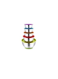 Spaceshoop Stainless Steel Mixing Bowls with Lids, Set of 5, Colorful Non-Slip Base, Nesting Design for Food Storage  - Image 2